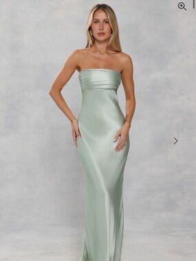 Strapless Satin Maxi Dress in Sage Green